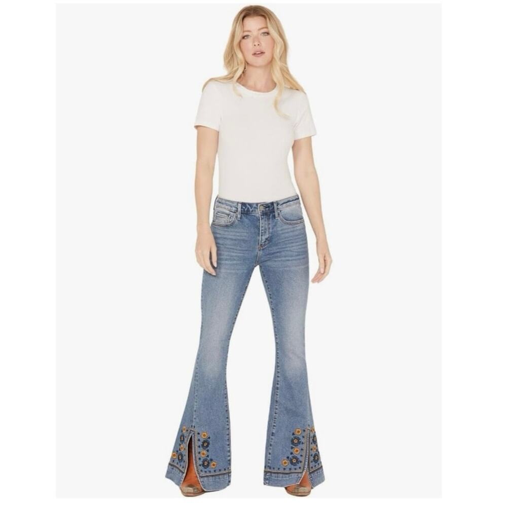 Driftwood Farrah Medium Wash High Ride Flare Denim Jeans Sz 31 x 33